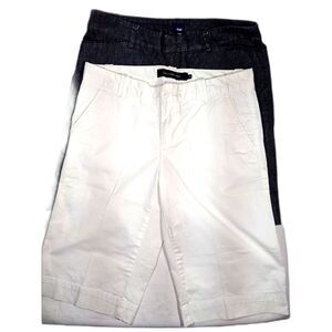 2 Bermuda Shorts White Calvin Klein Denim Gap Sz 8 Long Length Old Money Preppy